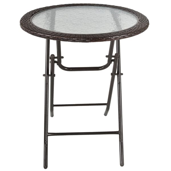 Campingbord Klapbord Rundt Rattan Dekor Stål Brun Ø68Cm