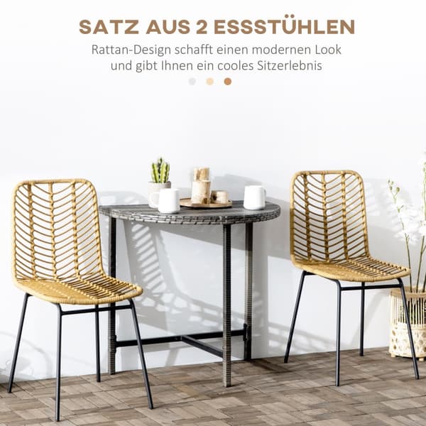 Spisestuestolesæt Af 2 Køkkenstole Med Ryglæn I Rattan Look, Stål, Gul, 44X58X85Cm Til Spisestue Og Stue