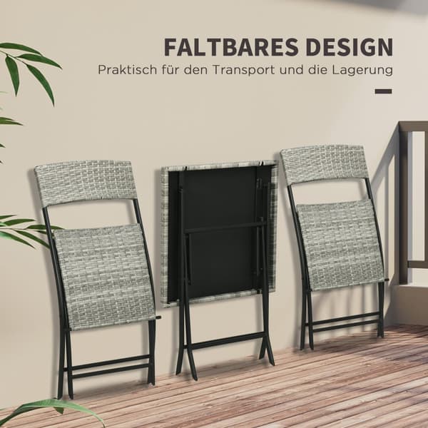 3 Stk. Balkongmøbelsett For Rotter, Bistrosett Med 2 Sammenleggbare Stoler, Klappbord, Hagemøbelsett, Sittegruppe, Sittegruppe, Metall, Lys Grå