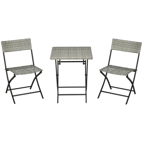 3 Stk. Balkongmøbelsett For Rotter, Bistrosett Med 2 Sammenleggbare Stoler, Klappbord, Hagemøbelsett, Sittegruppe, Sittegruppe, Metall, Lys Grå
