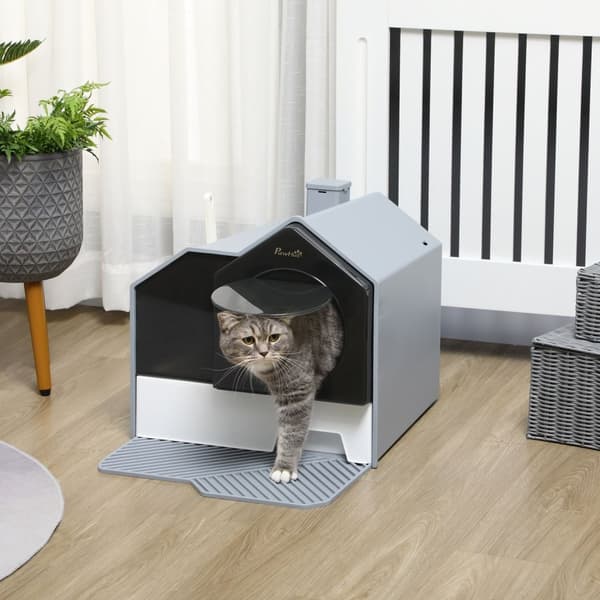 Kattebakke Emhætte Toilet Gulvbakke Skovlfilter Til Katte Op Til 8 Kg Hvid + Grå 47X45X42Cm