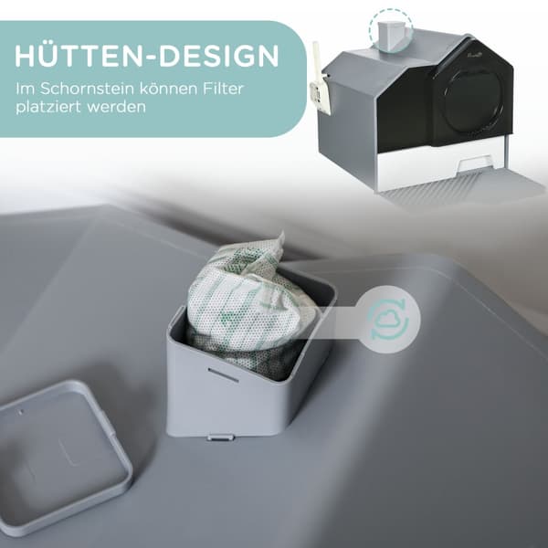 Kattebakke Emhætte Toilet Gulvbakke Skovlfilter Til Katte Op Til 8 Kg Hvid + Grå 47X45X42Cm