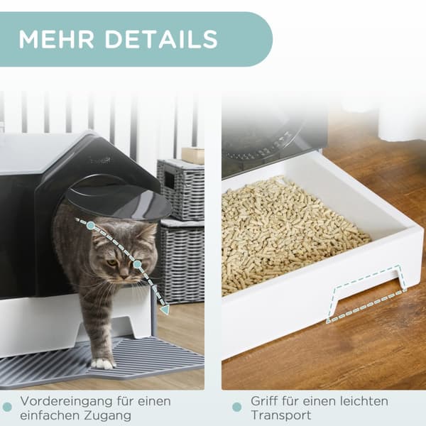 Kattebakke Emhætte Toilet Gulvbakke Skovlfilter Til Katte Op Til 8 Kg Hvid + Grå 47X45X42Cm
