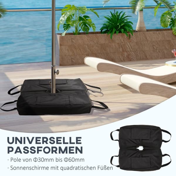 Parasollställ Sandsäck Market Paraplyställ, 2X Fyllbara Påsar 50Kg, Med Spade, Svart