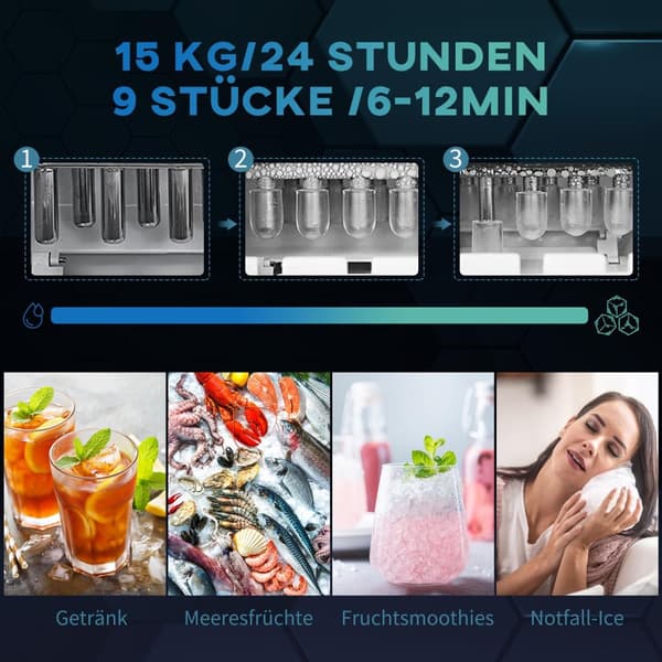 Itsepuhdistuva Jääpalakone 15 Kg/24H 1,6 Litran Jääpalakone 2,1 Litran Vesisäiliön Kauhalla Ja Korilla 2 Valittavissa Olevaa Jääpalakokoa
