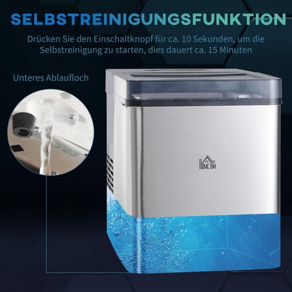 Itsepuhdistuva Jääpalakone 15 Kg/24H 1,6 Litran Jääpalakone 2,1 Litran Vesisäiliön Kauhalla Ja Korilla 2 Valittavissa Olevaa Jääpalakokoa