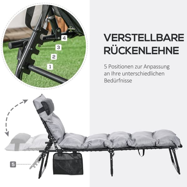 Feltseng, Sammenleggbar Seng, Campingseng Med Bag, Justerbar Med Puter Opp Til 120 Kg, Lys Grå, Stål, Polyester, 58 X 189 X 32,5 Cm