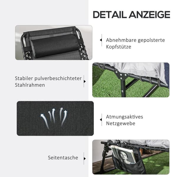 Feltseng, Sammenleggbar Seng, Campingseng Med Bag, Justerbar Med Puter Opp Til 120 Kg, Lys Grå, Stål, Polyester, 58 X 189 X 32,5 Cm