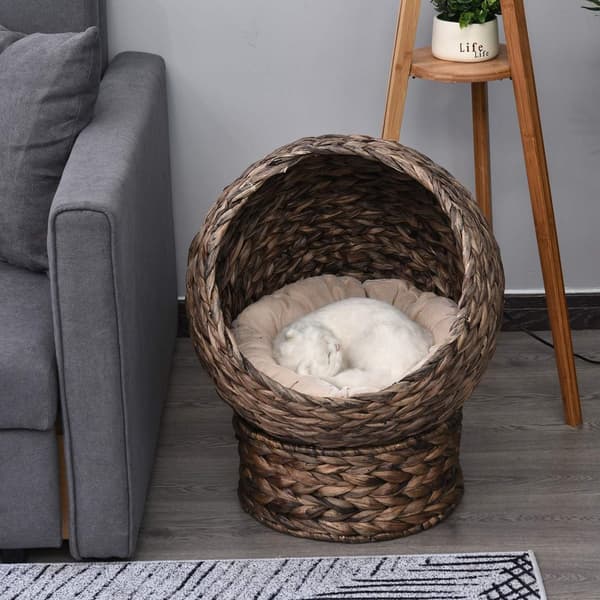 Rattan Cat Basket Cozy Cat Cave Vesihyasintista, Tummanruskea, Ihanteellinen Olohuoneeseen, 50X42X60Cm