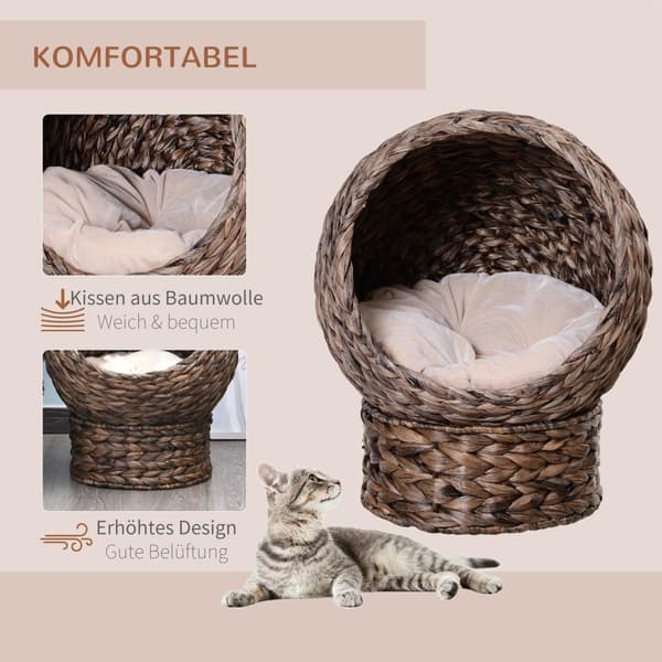 Rattan Cat Basket Cozy Cat Cave Vesihyasintista, Tummanruskea, Ihanteellinen Olohuoneeseen, 50X42X60Cm