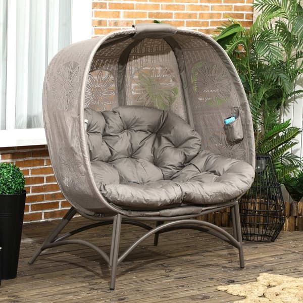 Hagestol 2-Seters Kurvstol Med Sammenleggbar Kurv Papasan Stol Med Pute Lounge Stol For Balkong Patio Stål Sand 126 X 75 X 142 Cm