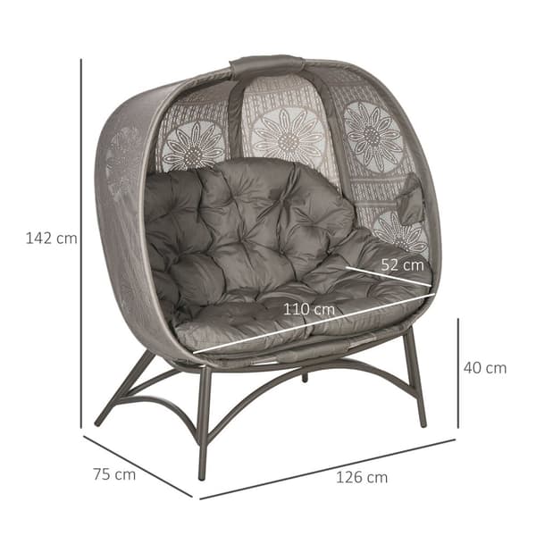 Hagestol 2-Seters Kurvstol Med Sammenleggbar Kurv Papasan Stol Med Pute Lounge Stol For Balkong Patio Stål Sand 126 X 75 X 142 Cm