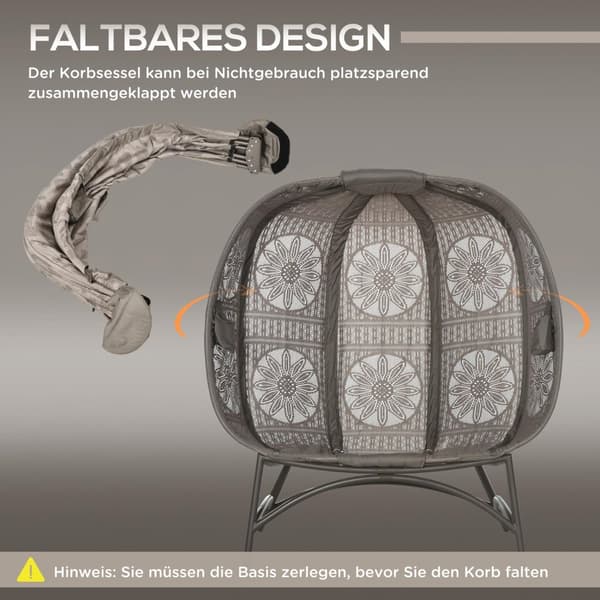 Hagestol 2-Seters Kurvstol Med Sammenleggbar Kurv Papasan Stol Med Pute Lounge Stol For Balkong Patio Stål Sand 126 X 75 X 142 Cm