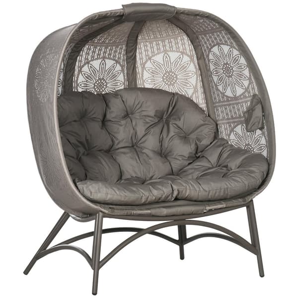 Hagestol 2-Seters Kurvstol Med Sammenleggbar Kurv Papasan Stol Med Pute Lounge Stol For Balkong Patio Stål Sand 126 X 75 X 142 Cm