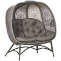 Miniatyrbilde 1 av 10: Hagestol 2-Seters Kurvstol Med Sammenleggbar Kurv Papasan Stol Med Pute Lounge Stol For Balkong Patio Stål Sand 126 X 75 X 142 Cm