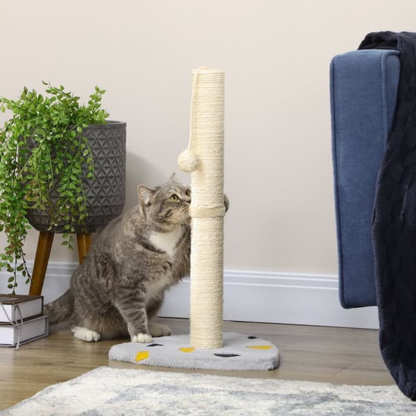 Kradsestolpe 62Cm Jute Kradsestolpe Med Kradsebold, I Lys Grå + Beige, Ideel Til Indendørs Brug, Til Katte