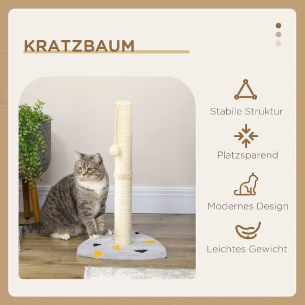Kradsestolpe 62Cm Jute Kradsestolpe Med Kradsebold, I Lys Grå + Beige, Ideel Til Indendørs Brug, Til Katte