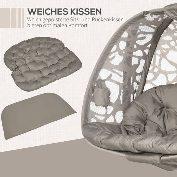 Hengestol, 2-Seters Hengestol Med Pute, Hengende Huske Med Sammenleggbar Setekurv, Lastekapasitet Opptil 240 Kg, Polyester + Stål, Sand