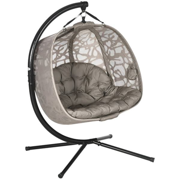 Hengestol, 2-Seters Hengestol Med Pute, Hengende Huske Med Sammenleggbar Setekurv, Lastekapasitet Opptil 240 Kg, Polyester + Stål, Sand