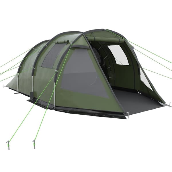 4 Personers Tunneltelt Campingtelt Med Uv-Beskyttelsesvindue Familietelt Med Bæretaske 2000 Mm Hydrostatisk Hoved Trekking Grøn