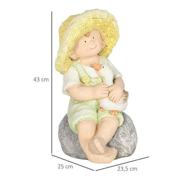 Liten Gutt Med Stråhatt 43 Cm Værbestandig Hagestatue Utendørs Ornament Hageinnredning Skulptur For Hjemmeinnredning