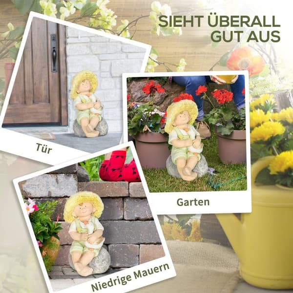 Liten Gutt Med Stråhatt 43 Cm Værbestandig Hagestatue Utendørs Ornament Hageinnredning Skulptur For Hjemmeinnredning