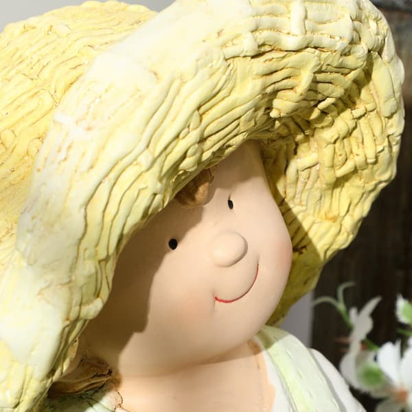 Liten Gutt Med Stråhatt 43 Cm Værbestandig Hagestatue Utendørs Ornament Hageinnredning Skulptur For Hjemmeinnredning