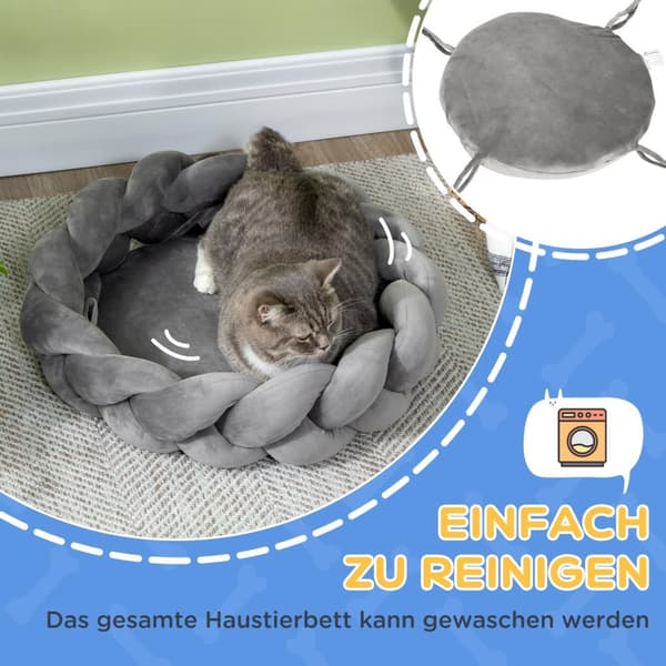 Hundeseng Rund Katteseng, Hundesofa Med Vaskbar Donutpude, Fløjl