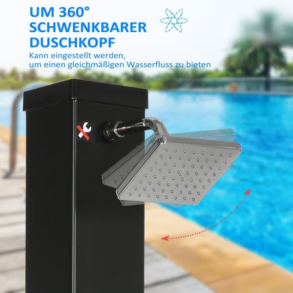Solbruser 40L, Udendørs Bruser, Poolbruser Med Fodbruser Og Regnbruser, Vandtemperatur Op Til 60°C, Inklusive Monteringsmateriale, Sort