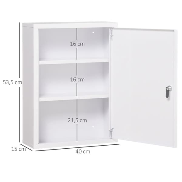 Apothekerskab Vægmonteret Låsbar 2 Nøgler Stål Hvid 40X15X53,5Cm