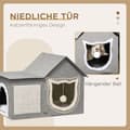 Miniatyrbillede 7 af 10: Cat Cave Med Kradseoverflade Og Dobbeltdøre Cudly Cave Med Pude Og Legetøjskugle, Polyester, Grå