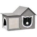 Miniatyrbillede 1 af 10: Cat Cave Med Kradseoverflade Og Dobbeltdøre Cudly Cave Med Pude Og Legetøjskugle, Polyester, Grå
