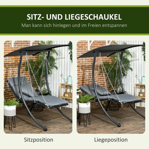 Hollywood Swing Garden Swing Med Pute Og Justerbar Solseil, Mørkegrå