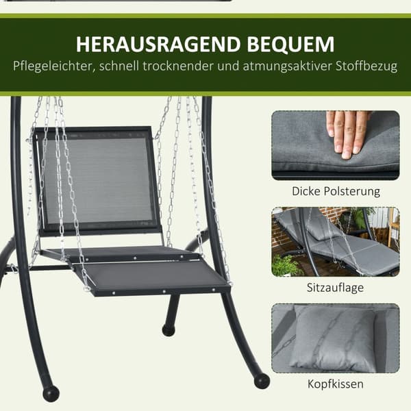 Hollywood Swing Garden Swing Med Pute Og Justerbar Solseil, Mørkegrå