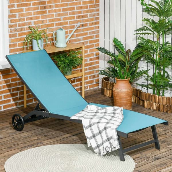 Solstol, Solstol Med Hjul, Relaxstol Med Justerbart Ryggstöd, Trädgårdsstol, Polyester, Aluminium, Blå, 195 X 165 X 102 Cm