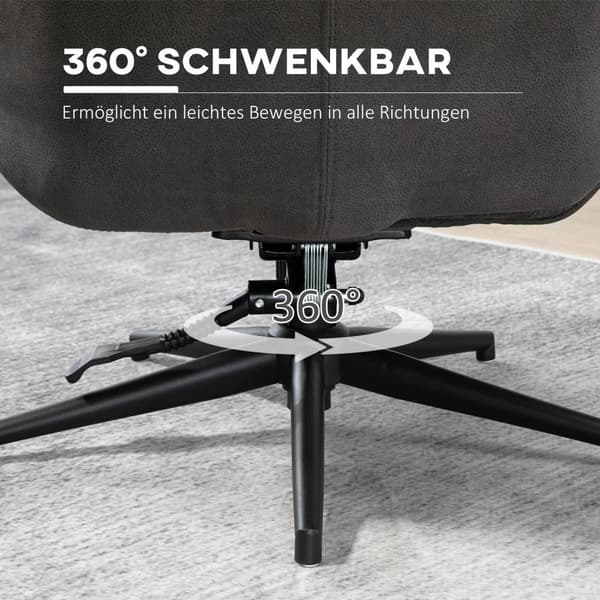 Avslapningsstol Med Krakk, Tv-Stol Med Dreibar Sokkel, Tv-Stol Med Liggefunksjon, Bæreevne Opptil 150 Kg, Polyester, Stål, Mørkegrå
