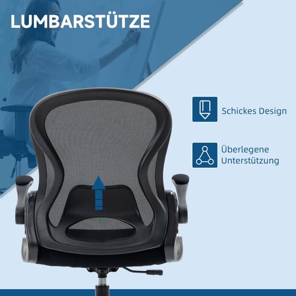 Kontorstol Ergonomisk Arbejdsstol Med Justerbar Fodring, 110-130 Cm Højdejusterbar, Hjul, Lændestøtte, Sort