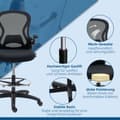 Miniatyrbillede 10 af 10: Kontorstol Ergonomisk Arbejdsstol Med Justerbar Fodring, 110-130 Cm Højdejusterbar, Hjul, Lændestøtte, Sort