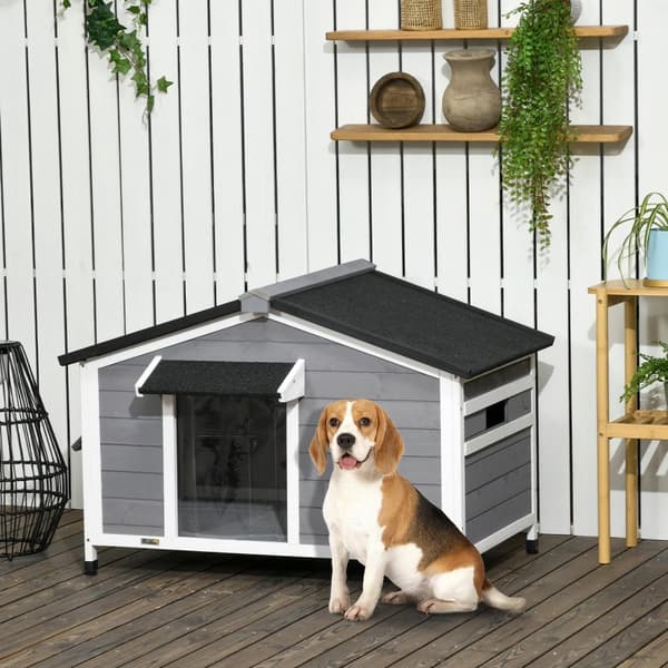 Gran Wood Hundekennel Værbestandig Hundehus Med Åpningsasfalttak Og Avtagbart Gulv, Grå, 109X79X72Cm