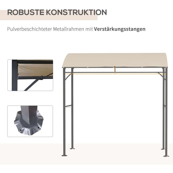 Grillpavillon, Grilloverdækning, Regnslag Med Uv-Bestandig, Havepavillon Med Kroge, Stålramme, Polyester, Beige, 215 X 150 X 220 Cm