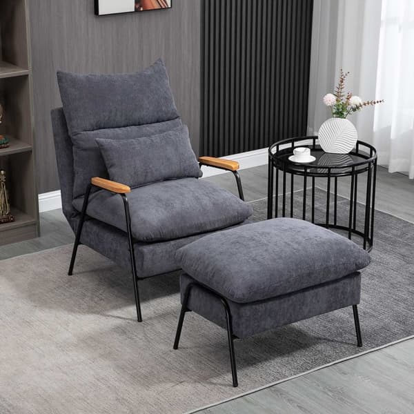 Afslapningsstol Fløjstol Med Skammel, Tv-Stol Med Vippelig Ryglæn, Hynde, Polstret Stol, Tv-Stol, Grå, 68 X 91,5 X 88 Cm