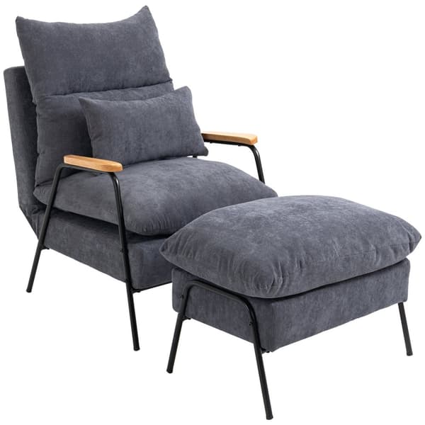 Afslapningsstol Fløjstol Med Skammel, Tv-Stol Med Vippelig Ryglæn, Hynde, Polstret Stol, Tv-Stol, Grå, 68 X 91,5 X 88 Cm