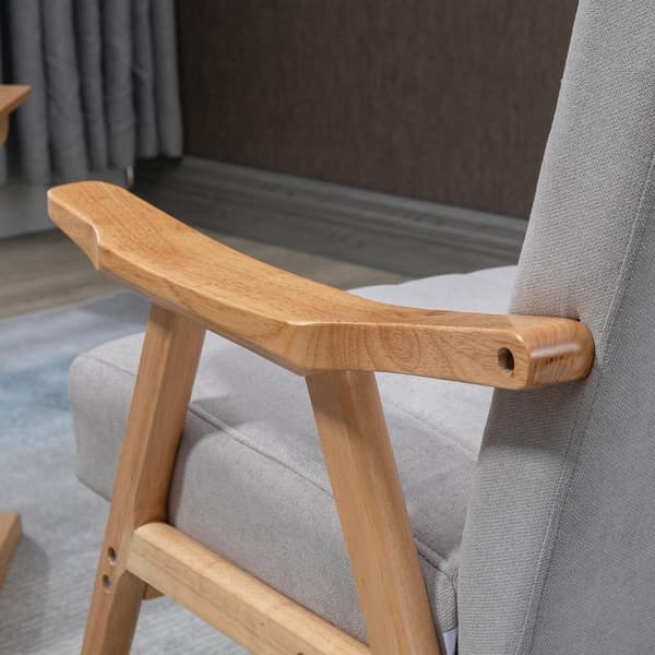 Vingestol, Polstret Stol Med Armlener, Lenestol I Fløyelslook, Avslapningsstol Med Scandi-Design, Lenestol, Gummitreben, Lys Grå