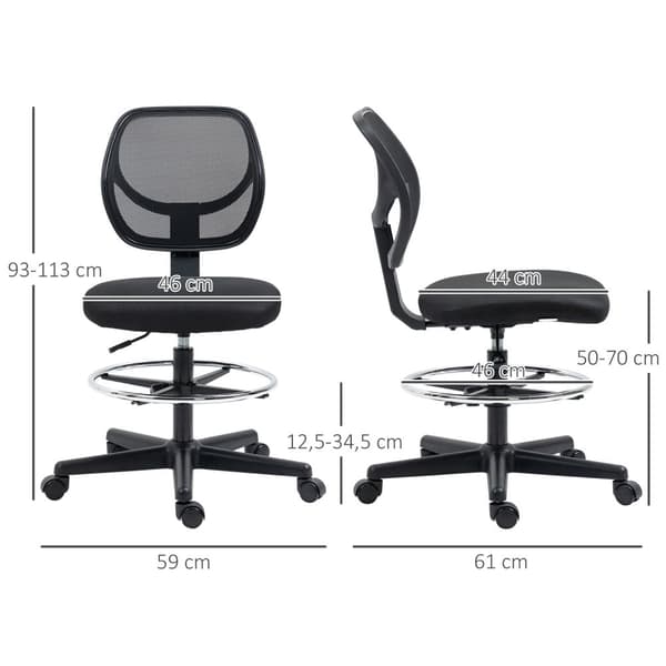 Kontorstol Ergonomisk Drejestol Med Justerbar Fodring, Højdejusterbar 93-113Cm, Hjul, Sort