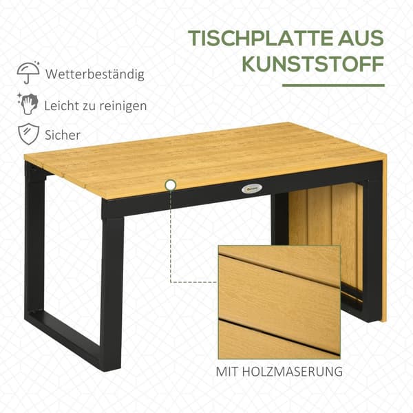 Hagemøbelsett For 3 Personer, Balkongmøbler Med Sitteputer, Aluminiumsramme, Trelook, Mørk Grå + Naturlig