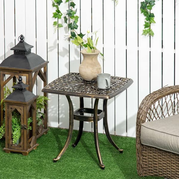 Sidebord, Terrassebord, Paraplyhul, Aluminiumsstel, Bronze, 54 X 54 X 52,5 Cm