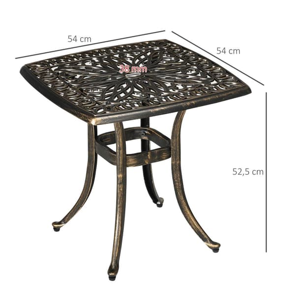 Sidebord, Terrassebord, Paraplyhul, Aluminiumsstel, Bronze, 54 X 54 X 52,5 Cm