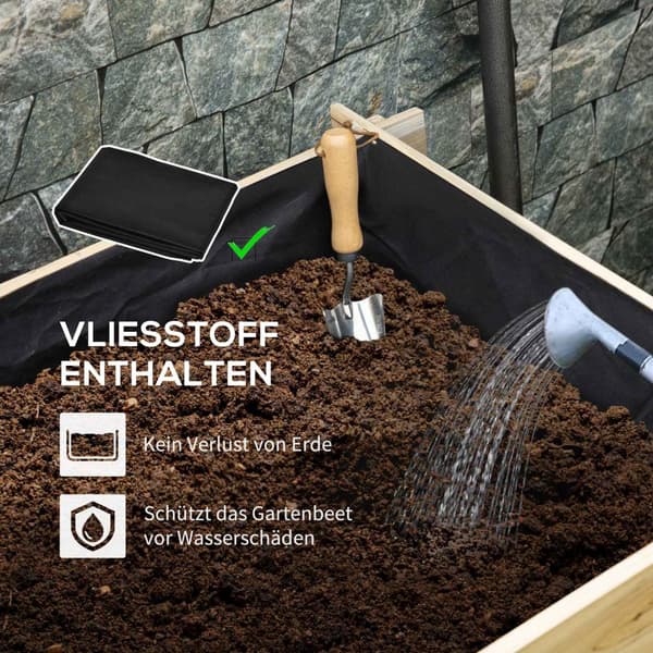 Høyseng 3-Lags Blomsterkasse Planteseng Med Stofffor Urteseng Blomstertrapper For Balkong Hage Tre Naturlig 93 X 93 X 35 Cm