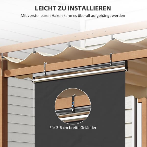 Lodret Fortelt Altan Privatskærm Med Solafskærmning, 124 X 222 Cm Altangardin Med Kroge, Privatlivsskærm Til Pavillon, Pergola, Polyester, Mørkegrå