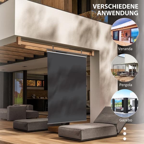 Lodret Fortelt Altan Privatskærm Med Solafskærmning, 124 X 222 Cm Altangardin Med Kroge, Privatlivsskærm Til Pavillon, Pergola, Polyester, Mørkegrå